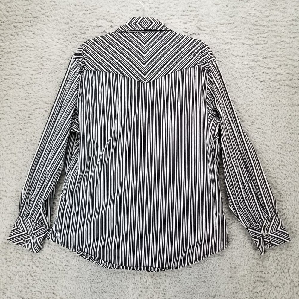 Wrangler Shirt Mens Large Black White Stripe Western Snap Up Long Sleeve - Picture 8 of 9